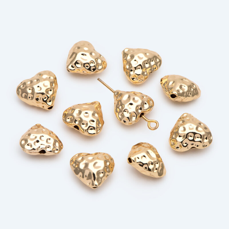 10 peças de ouro martelado coração espaçador grânulos, para fazer jóias material diy suprimentos (GB-2786)