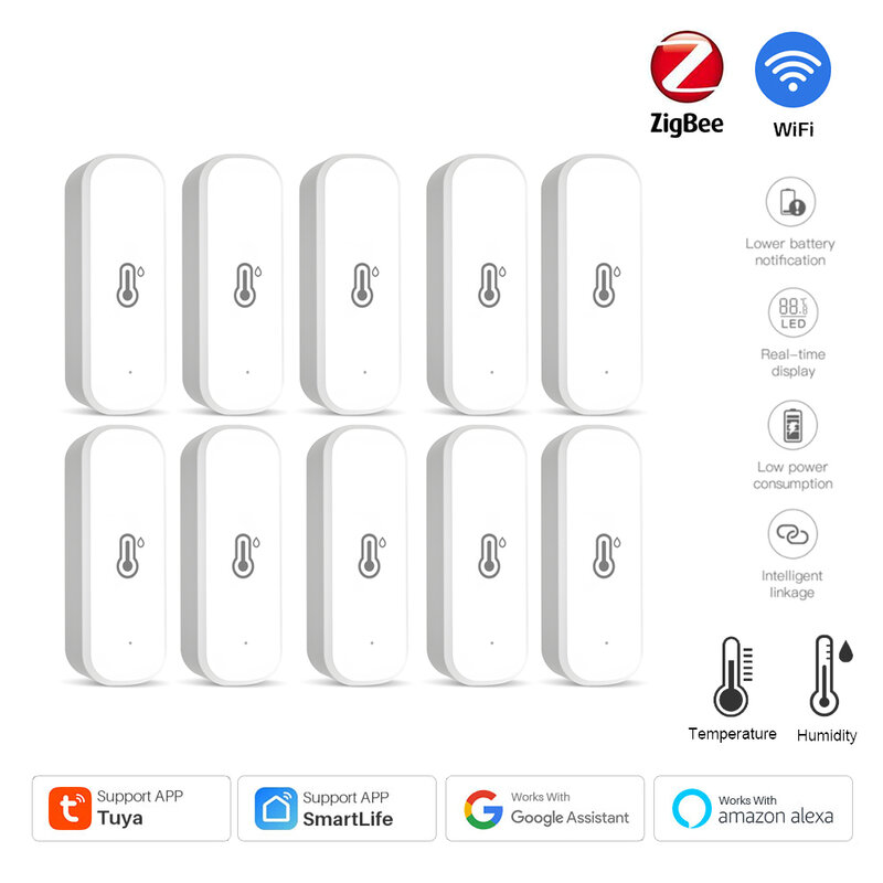 Zigbee-接続された家庭用温度計3.0,Wi-Fi,Tuya,温度および湿度センサー,赤外線センサー,Alexa,Googleスマートライフ,1/10個