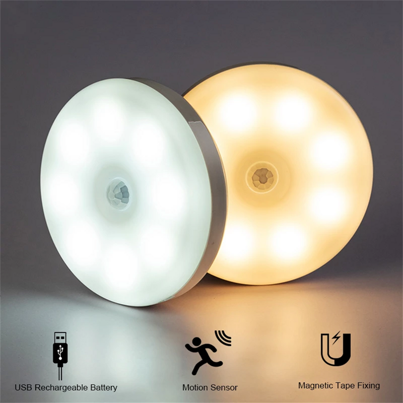 Motion Sensor Light Led Usb Nightlights Ronde Laste Lamp Voor Slaapkamer Keuken Trap Hal Garderobe Kast Verlichting