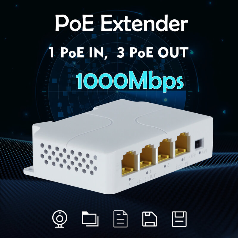 AZISHN 4 Port Gigabit POE Extender 100/1000M jaringan Switch Repeater IEEE802.3af/at Plug & Play untuk PoE Switch NVR kamera IP AP