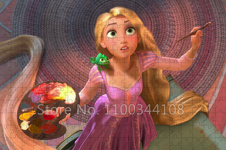 Putri Disney Tangled 300/500/1000 potong teka-teki Jigsaw untuk dewasa remaja permainan anak-anak kartun Putri Rapunzel mainan Puzzle