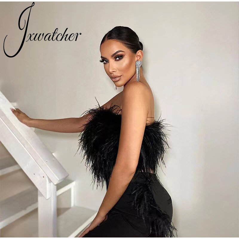 Jxwatcher-Sujetador de pluma de avestruz Natural para mujer, ropa interior esponjosa de pelo largo, tubo de plumas, ropa de fiesta de noche, Verano