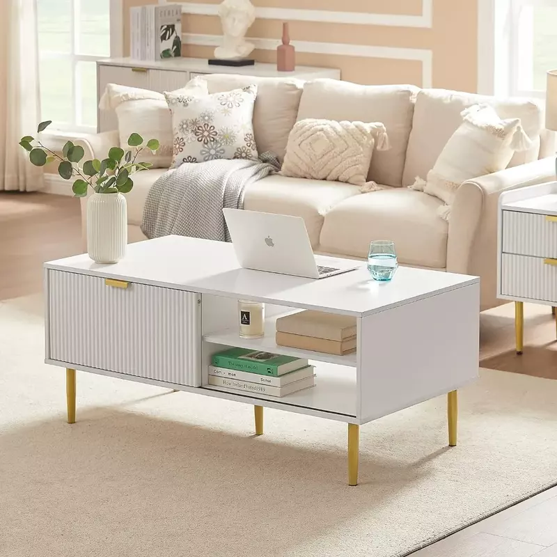 Weißer Couch tisch, 48 Zoll moderner Wohnzimmer-Mittel tisch, zeitgenössischer Cocktail tisch, weißer Couch tisch