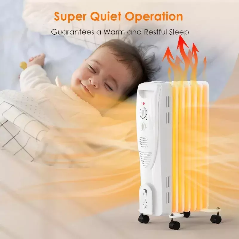 HAOYUNMA 1500W Electric Space Heater , Overheat & Tip-Over Protection, Adjustable Thermostat, Quiet Portable Oil Filled Radiator
