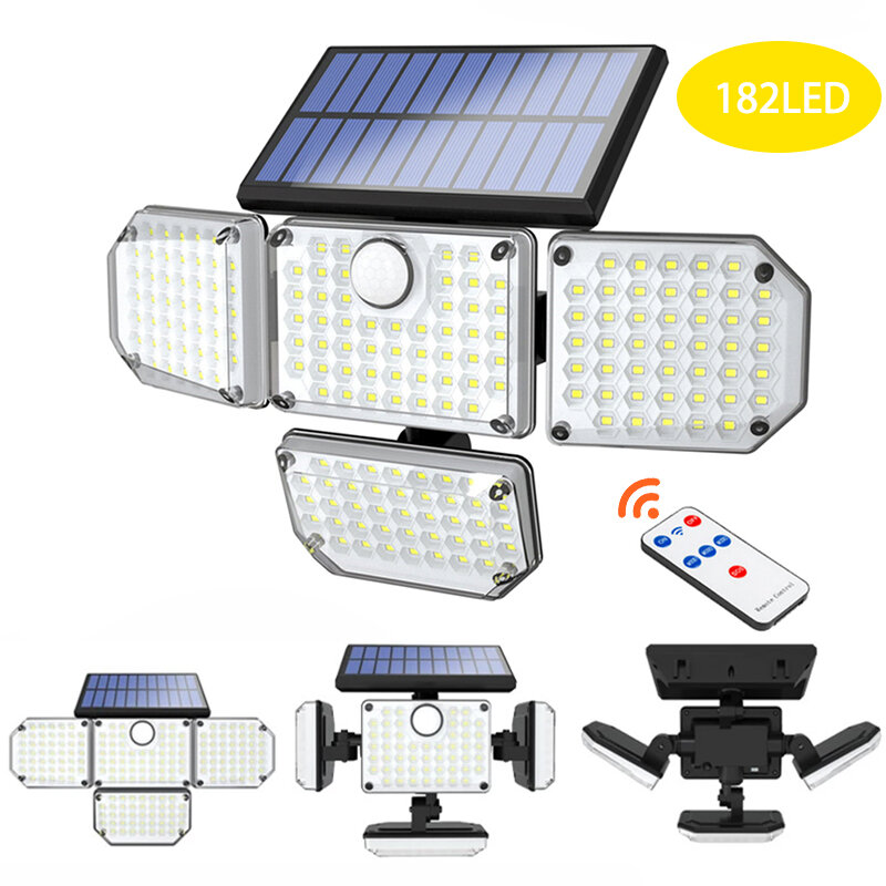 48/112/182 LED Solar leuchten Outdoor-Sicherheits lampe mit einstellbaren Bewegungs sensor Strahler ip65 wasserdicht für Weg Garten