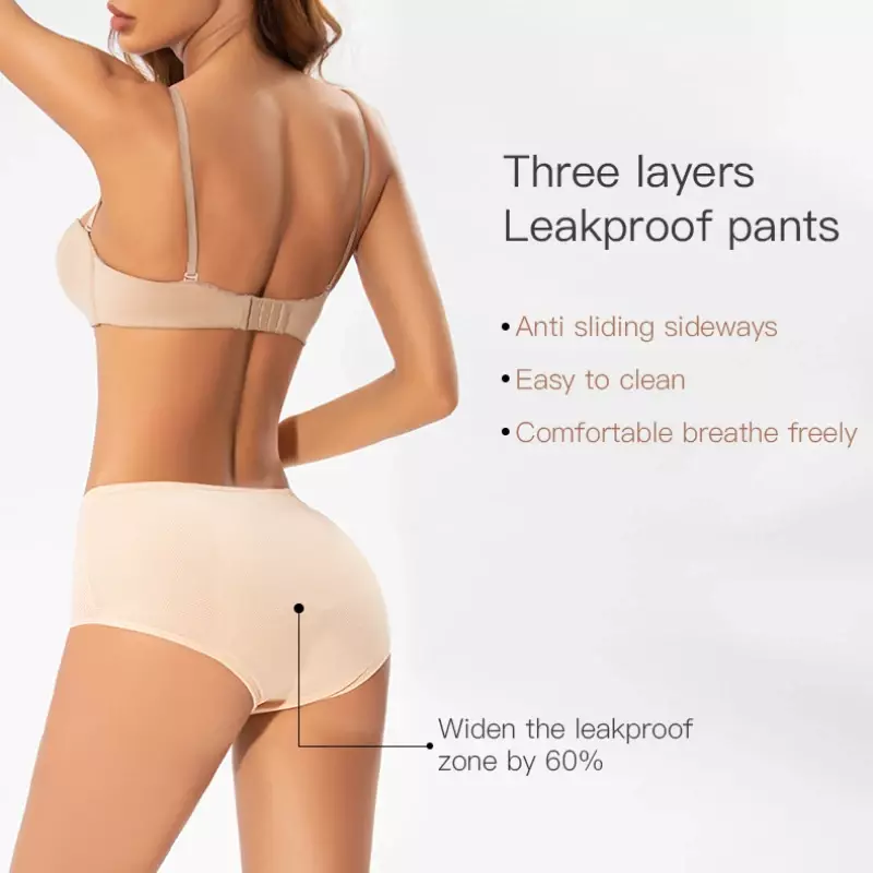 Bragas triangulares para mujer, pantalones fisiológicos sin rastros de algodón antibacteriano, antifugas laterales, cintura media