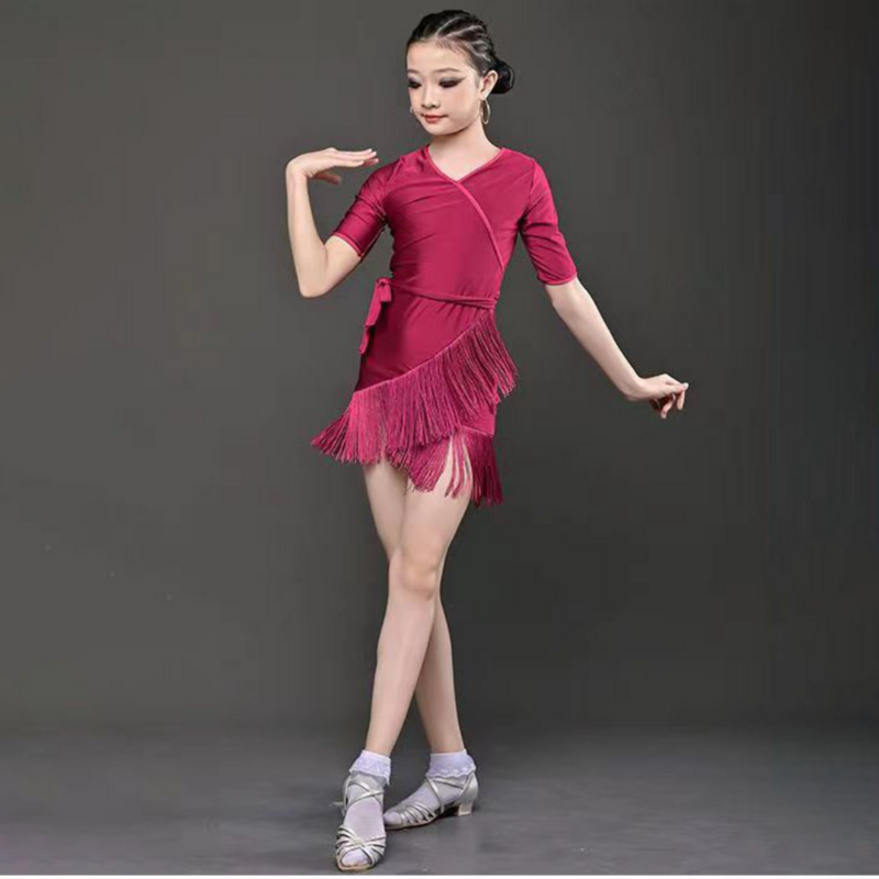 فستان رقص للأطفال للفتيات ملابس الرقص الأحمر والتنورات ذات الكشكش والمنافسة زي للأطفال ملابس ممارسة العرض المسرحي