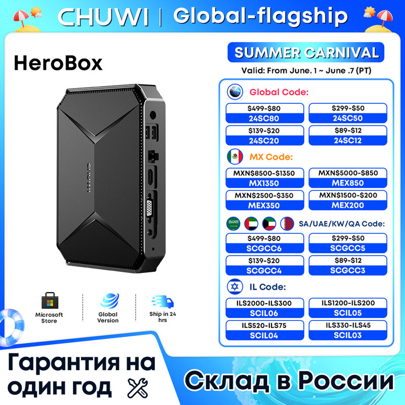 CHUWI-Mini PC Herobox, Intel N100, gráficos UHD para 12ª generación, Windows 11, 8GB de RAM, 256G, SSD, Wifi 6, Bluetooth 5,2, Wtih, Puerto VAG