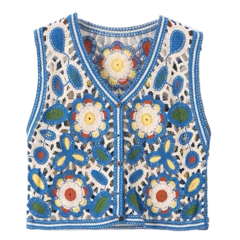 Y166 doux Boho Floral Crochet gilets évider tout-match broderie pour débardeurs décontracté français Camis pour les femmes