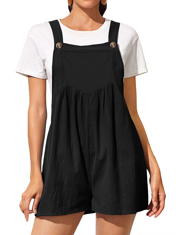 Summer Rompers Casual Women Short Overalls Sleeveless Solid Color Shortalls Baggy Jumpsuits Comfort Female Clothes Streetwear