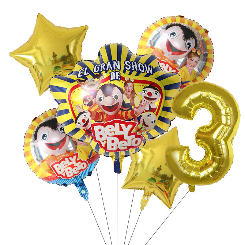 6 Buah Kartun Boly Y Beto Foil Balon Helium 1 2 3 4 Tema Ulang Tahun Ke-5 Pesta Baby Shower Tiup Mainan Anak-anak Balon Udara