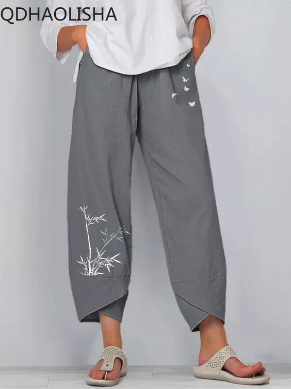 Pantaloni larghi donna moda coreana elastico in vita cotone pantaloni larghi Casual alla caviglia Streetwear pantaloni da donna estivi a vita alta