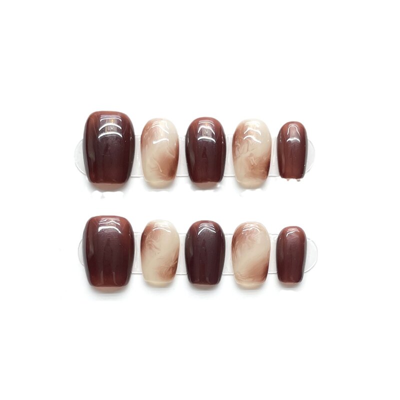 Amber Color Handmade Nails Press on Full Cover Manicuree Smudge False Nails Wearable Artificial With Tool Kit