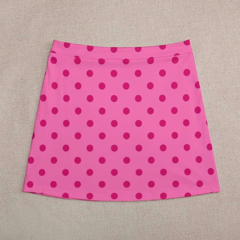 Medium Dark Hot Pink Polka Dots on Light Hot Pink Mini Skirt Women's dress skirts for womens