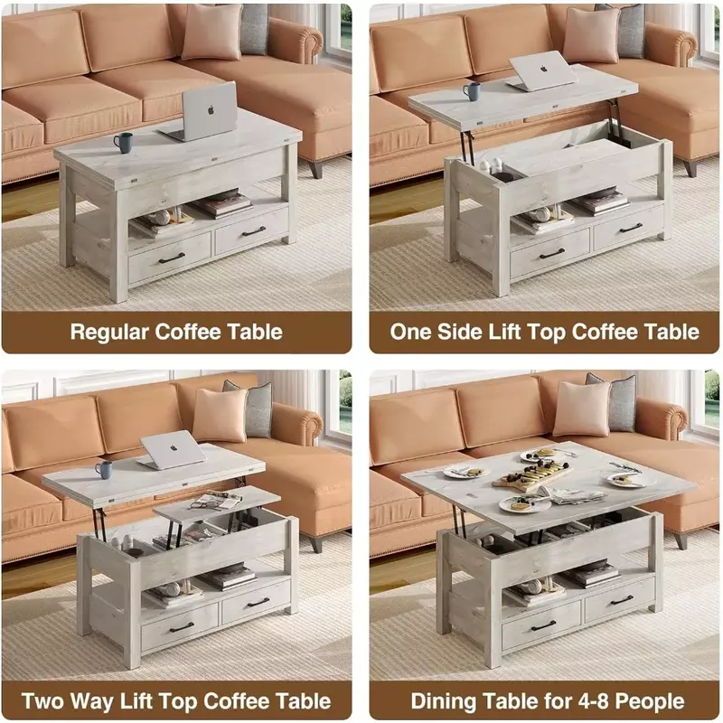 โต๊ะกาแฟโต๊ะอเนกประสงค์พร้อมลิ้นชักและช่องซ่อนแปลงเป็นโต๊ะรับประทานอาหารสำหรับห้องนั่งเล่นโต๊ะกาแฟ