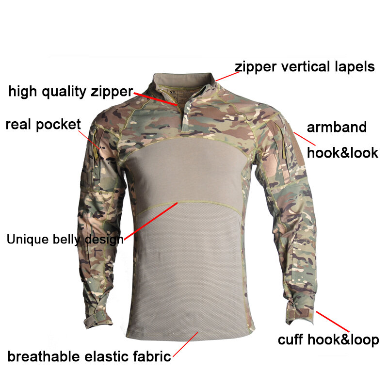 เสื้อต่อสู้ CP ลายพรางทหารสำหรับผู้ชาย, เสื้อลายพรางทหารลายพรางทหารเสื้อเพนท์บอลใส่เสื้อเชิ้ตแขนยาวแบบหลายลำกล้อง