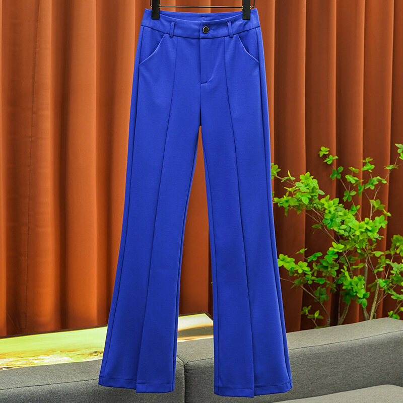 GGHK-Pantalon Taille Haute pour Femme, Vêtement Style Rétro, Slim, Micro Évasé, Couleur Unie, Idéal Bureau, Nouvelle Collection Automne 2023
