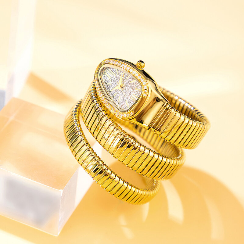 Zegarek damski lekki luksusowy, mały i elegancki styl węża, modny i wodoodporny zegarek z bransoletką W95