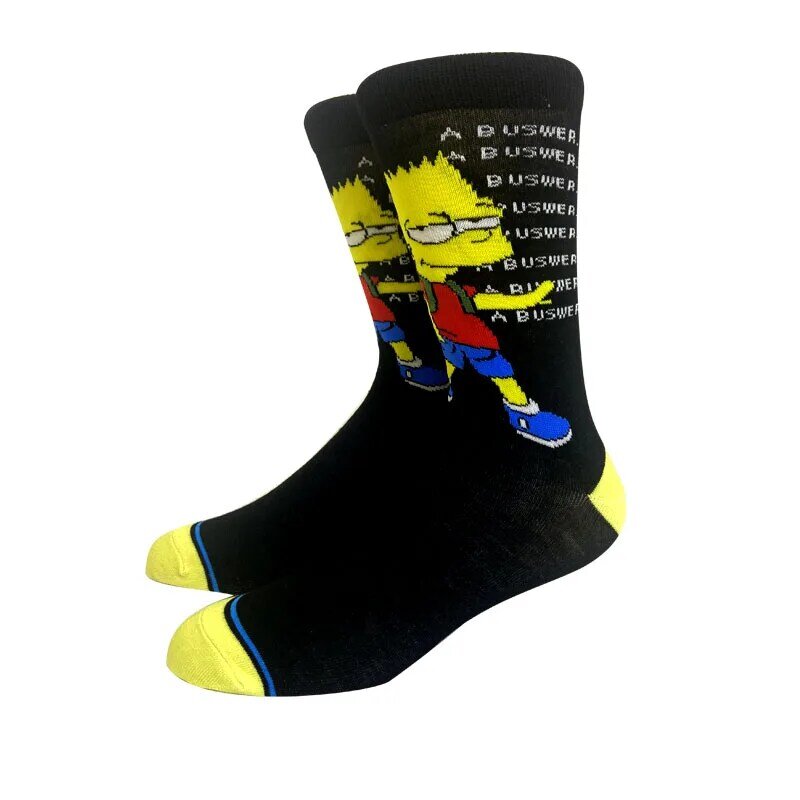 Baru 1 pasang kaus kaki pria wanita Harajuku Simpsons kaus kaki Skateboard kepribadian kartun kaus kaki katun tabung menengah uniseks