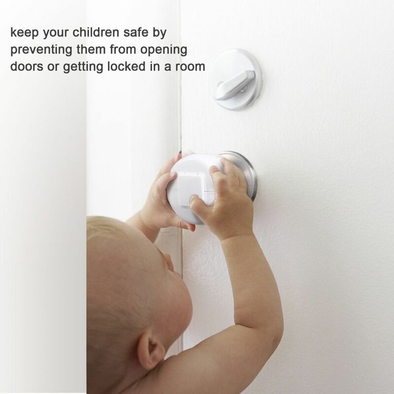 PP ฝาครอบลูกบิดประตูความปลอดภัยของเด็กสีขาวใช้ได้จริงลูกบิดประตูกลมล็อคกันเด็กใช้ซ้ำได้ฝาครอบกันเด็ก