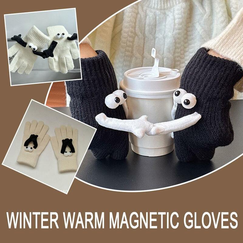 Schattige Hand In Hand Magnetische Gebreide Handschoenen Eenvoudige Grote Winterpop Wanten Eyed Warm Rijden Handschoenen Paar Handschoenen W5n0