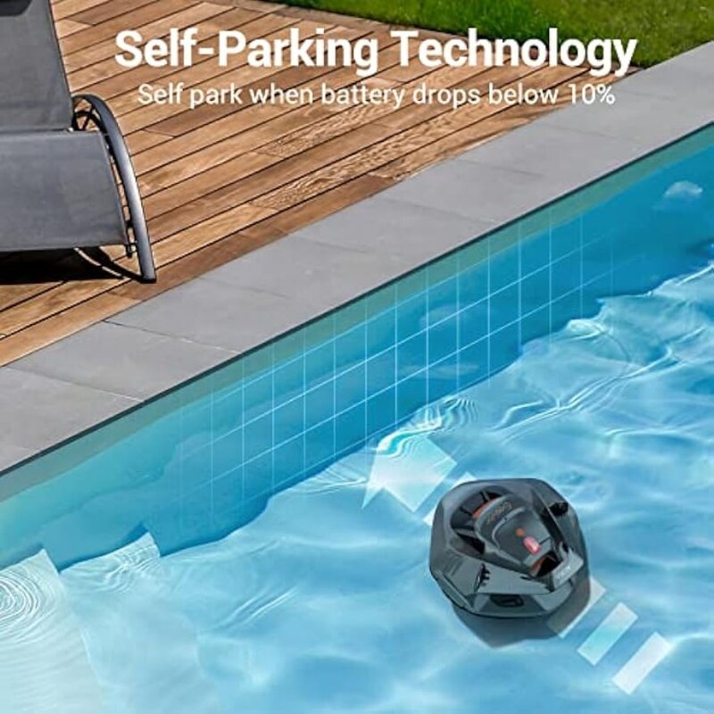 Cordless Robotic Pool Cleaner, Pool Vacuum Cleaner Lasts 90 Mins, with Self-Parking Technology, LED Indicator
