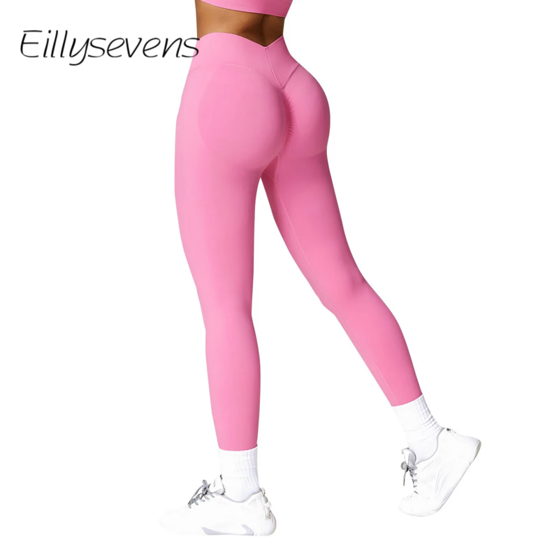 Pantalones de Yoga sexys de cintura elástica cruzada alta, mallas moldeadoras ajustadas de elevación de cadera, Pantalones deportivos de Fitness elásticos de Color sólido