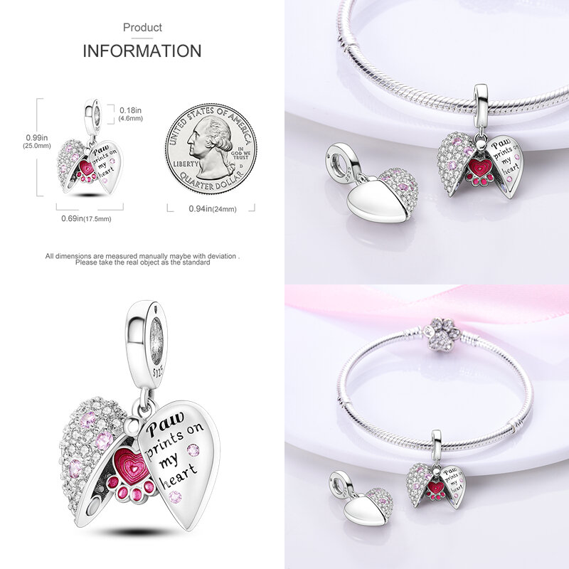 925 perak murni bentuk hati jimat manik-manik cocok asli Pandora DIY perhiasan untuk kekasih ibu wanita saudara perempuan hadiah Valentine