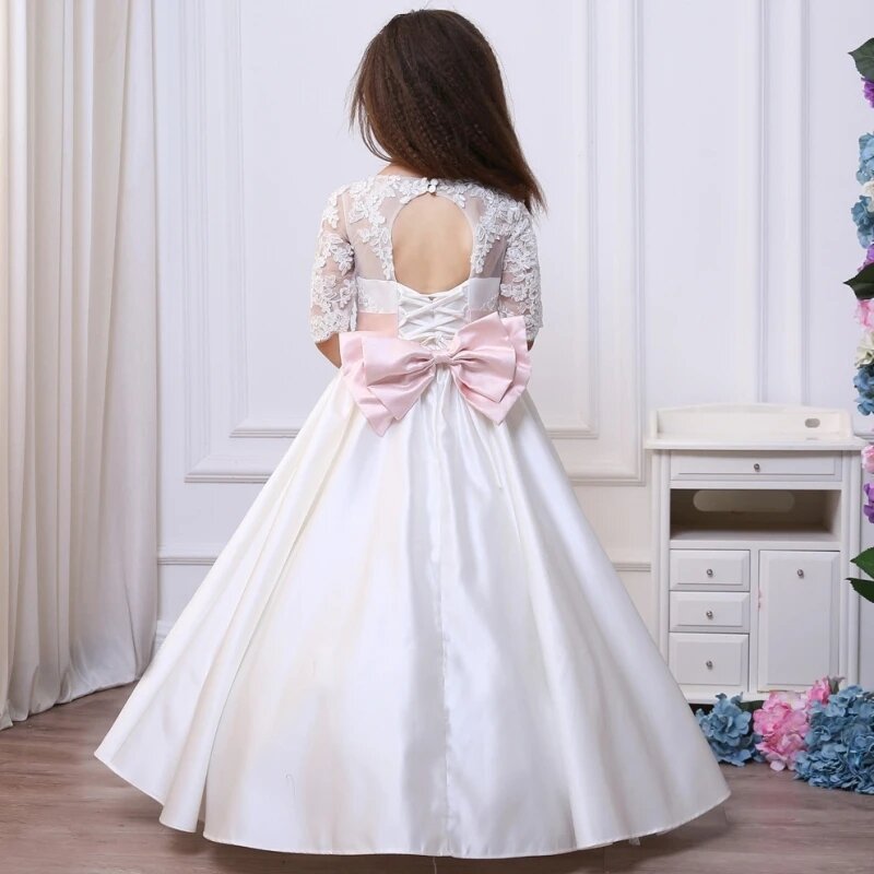 2024 gaun perempuan bunga kain Tule renda applique sabuk kontes putri gaun pesta gaun Komuni Pertama Putri