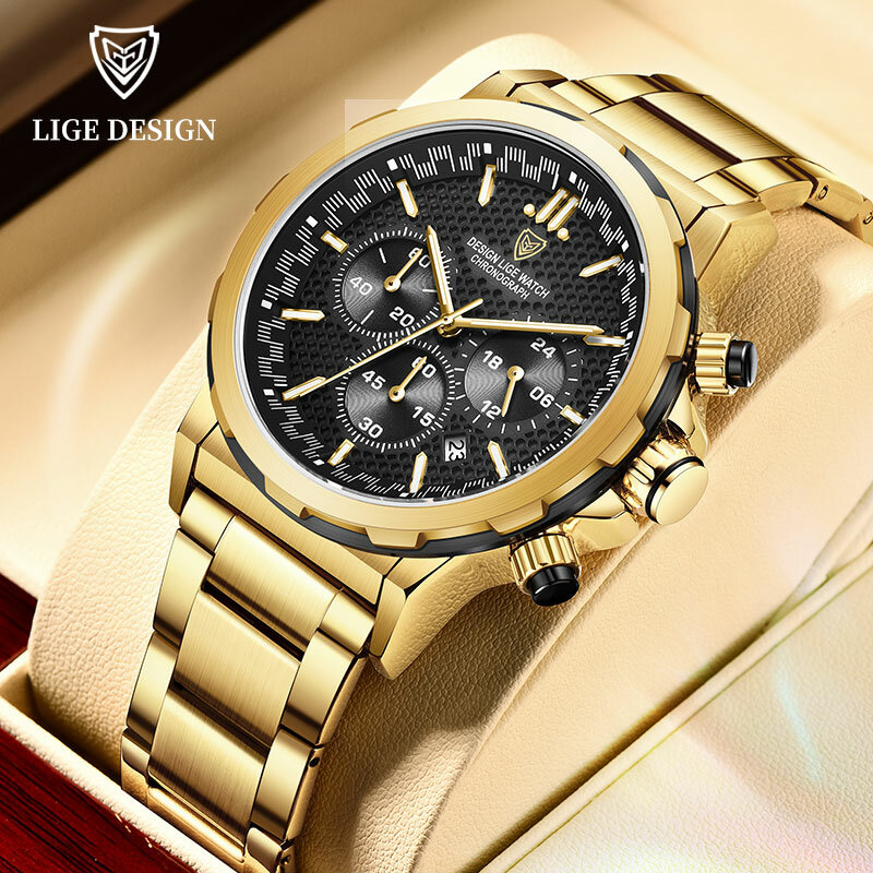 LIGE-Relógio de quartzo de luxo masculino, marca superior, inoxidável, moda empresarial, impermeável, luminoso, relógio casual, relógio de pulso