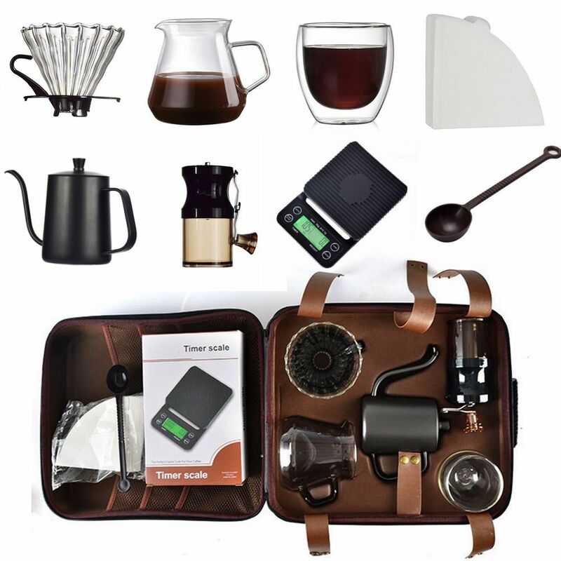 手動コーヒーポットセット、調理器具一式、フィルターカップ、ハンドパンチ組み合わせ、旅行、地下、4/9個