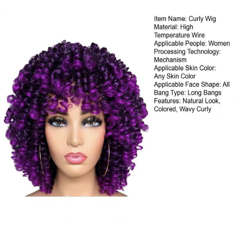 Peruca encaracolada estilo africano com Franja para mulheres, perucas de cabelo de seda de alta temperatura, peruca colorida fofa, cabelo curto e peru...
