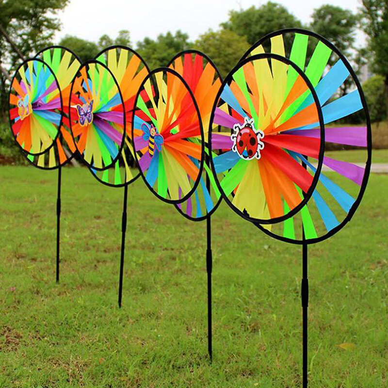 Moulin à vent arc-en-ciel coloré, triple roues de 36 cm, jouet décoratif pour le jardin ou la cour