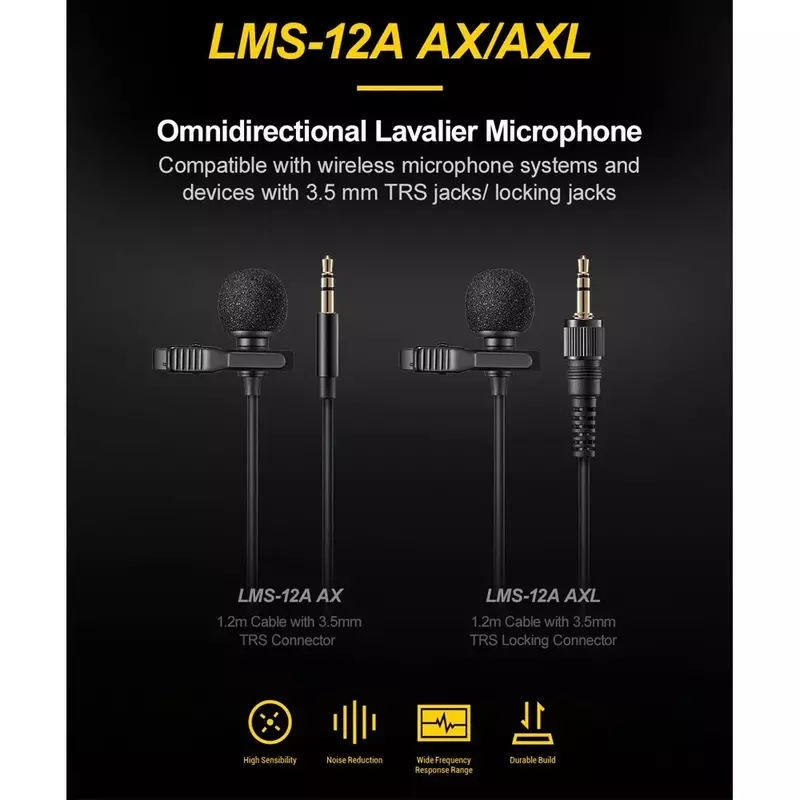 Godox-micrófono Lavalier LMS-12A AX AXL, omnidireccional, compatible con sistemas y dispositivos de micrófono inalámbrico, TRS de 3,5mm