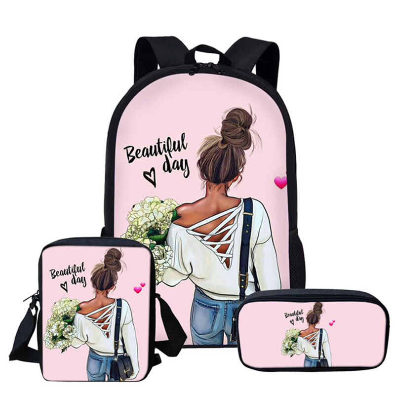 Novelty Super Mom and Dad 3Pcs/Set Backpack 3D Print Student School Bag Lunch Bag Pencil Bag Kids Boys Girls Campus Backpack
