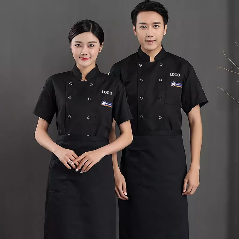 Long Shirt Uniform Clothes Chef Cook Sleeve Restaurant Men Coat Kitchen Unisex Waiter Bakery Apron Hat Jacket Pastry Print Logo
