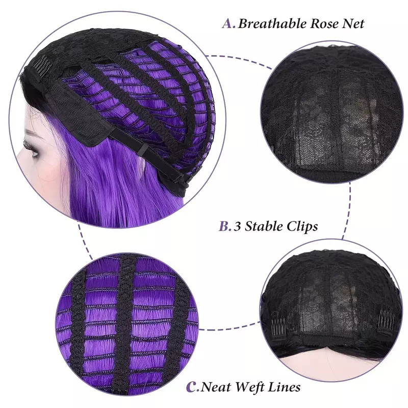 Perruque synthétique longue ondulée pour femmes, noir à violet, perruques de cheveux bouclés colorés, degré de chaleur, perruque cosplay 03/Party