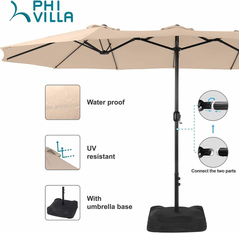 15ft Large Patio Umbrellas with Base Included, Outdoor Double-Sided Rectangle Market with Crank Handle, for Poolside Lawn Garden