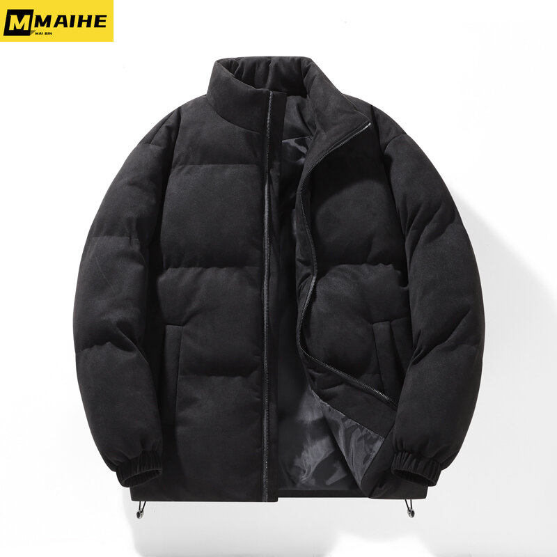 Harajuku suede winter jacket for men Korean fashion brand thick padded cotton jacket streetwear Y2K couple windproof ski coat