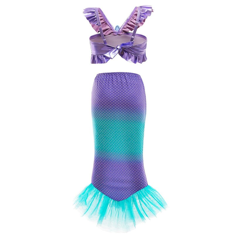 Disney-disfraz de la Sirenita Ariel para niños, conjunto de dos piezas de vestido de princesa púrpura para carnaval, cumpleaños