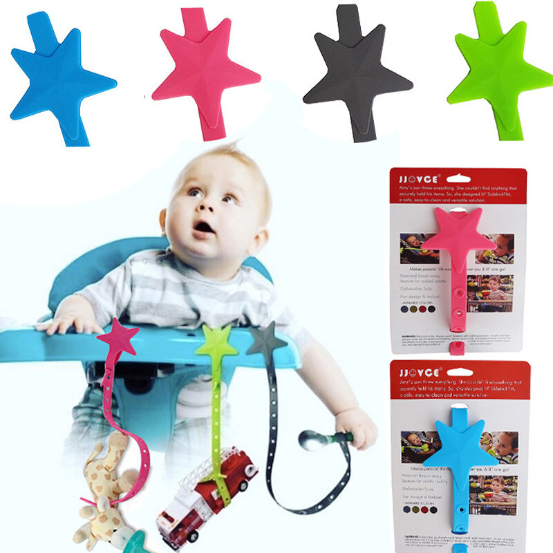 Accesorios de gancho para cochecito de bebé, correa de cadena de chupete de estrella, soporte de silicona para pezón, juguete para niño pequeño, correa para silla de comedor