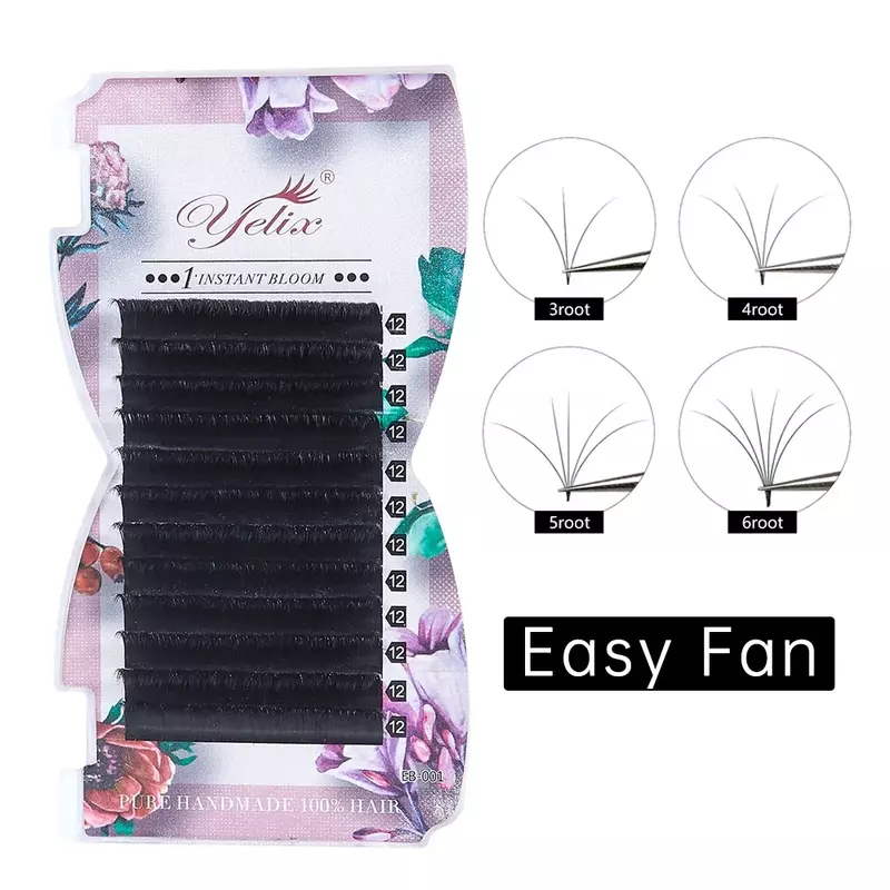 Yelix instant bloom lashes ciglia di alta qualitàblister easy fanning extension ciglia 8-20mm forniture per ciglia di tutte le dimensioni