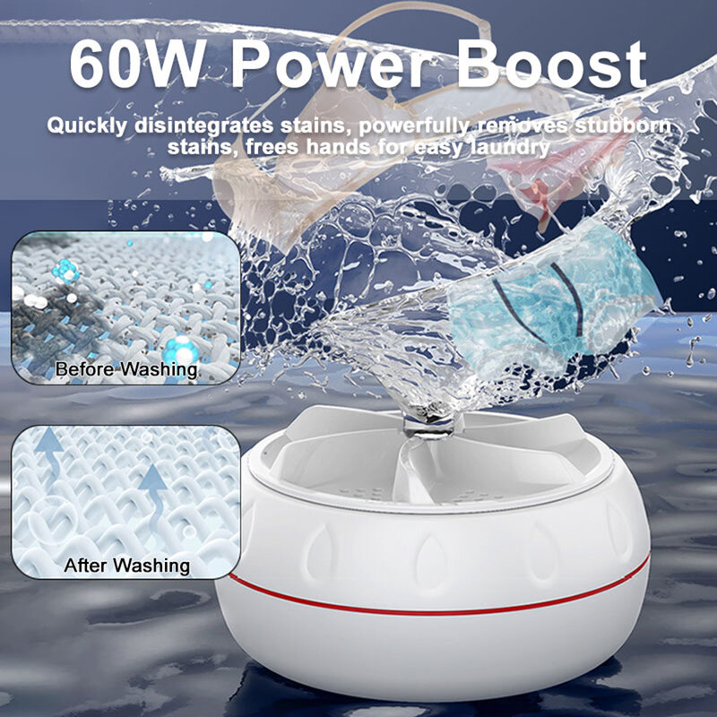 60W przenośna pralka Turbo Hight Power Mini myjka ultradźwiękowa do ubranek dziecięcych bielizna skarpetki służbowa podróż USB