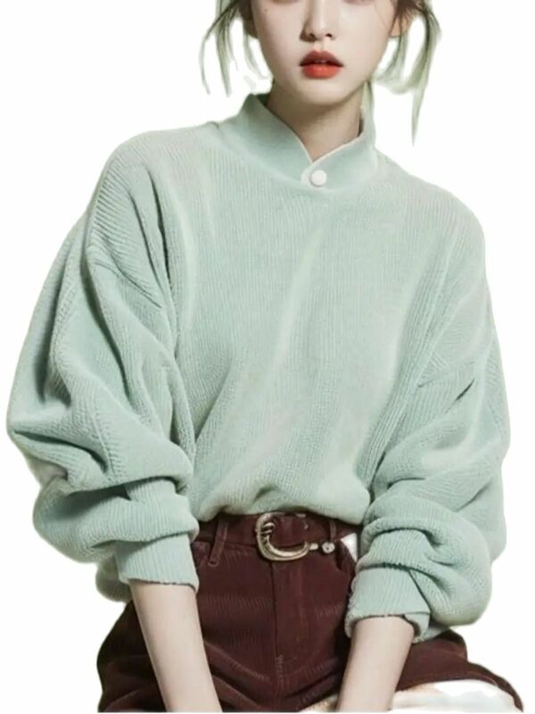 여성용 스탠드 칼라 긴팔 캐주얼 셔츠, 루즈한 한국 셔츠, 가을 용수철 여름, 2024 신상