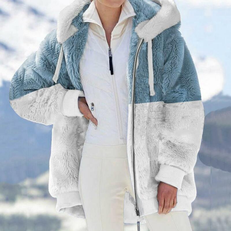 Mantel Wanita Jaket Berbulu Ringan Jaket Kardigan Warna Tambal Sulam Trendi Lengan Panjang Ultra Lembut