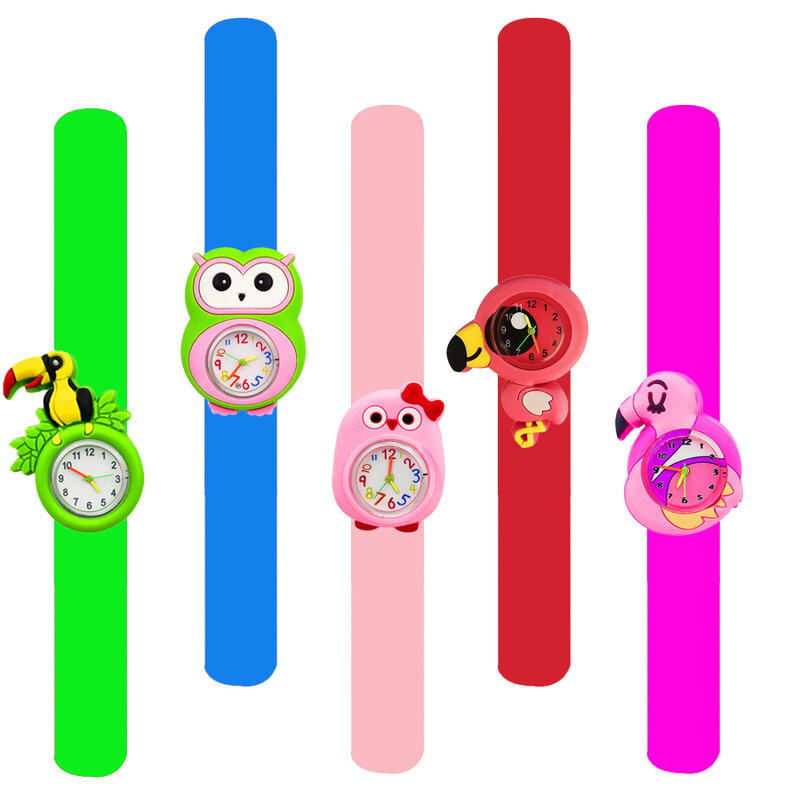 Cartoon relógios adequados para crianças, flamingo, tucano, coruja, pulseira para meninos, meninas, presentes de aniversário para crianças, envelhecido 2-15