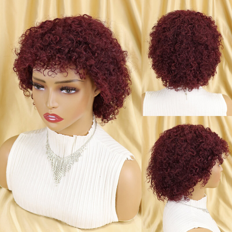 Афро кудрявый вьющийся парик для чернокожих женщин Remy бразильские человеческие волосы короткие Скрещенные человеческие волосы парики Натурального Коричневого бордового цвета