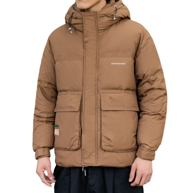 Пуховик мужской короткий свободный с капюшоном, модная утепленная куртка в европейском и американском стиле, для зимы