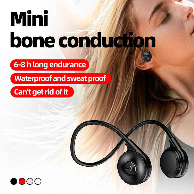 Earphone Bluetooth 2023 nirkabel konduksi tulang, headphone olahraga dengan mikrofon tahan air kait telinga untuk ponsel 5.3