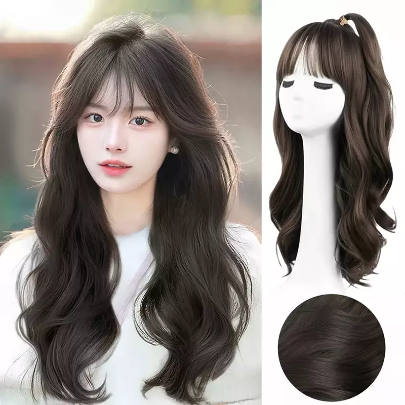 ALXNAN HAIR Wavy Synthetic Wigs for Women Natural Wave Wigs with Bangs Heat Resistant Cosplay Hair